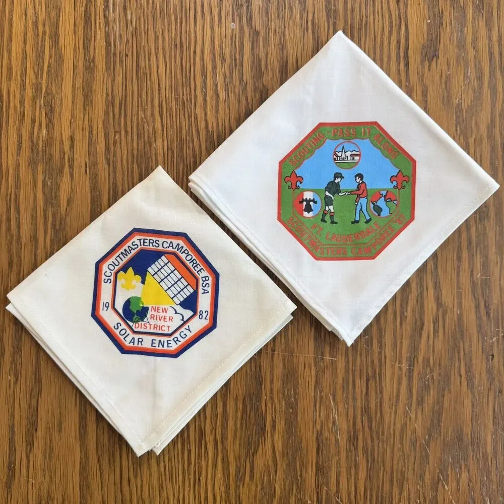 VTG TWO Boy Scouts Scoutmaster Neckerchief Camporee 87 82 Solar BSA Scouting EUC